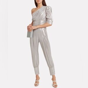 Retrofete Thambi One Shoulder Lamé Jumpsuit